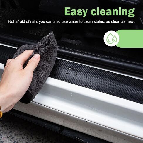 4 PCS American Flag Car Door Sill Protectors, Carbon Fiber Anti-scratch Sill Pad Film, Anti-slip Waterproof Rear Trunk Entry Guard, Self-adhesive Protection Part for Cars SUVs Trucks (Black) in Saudi Arabia