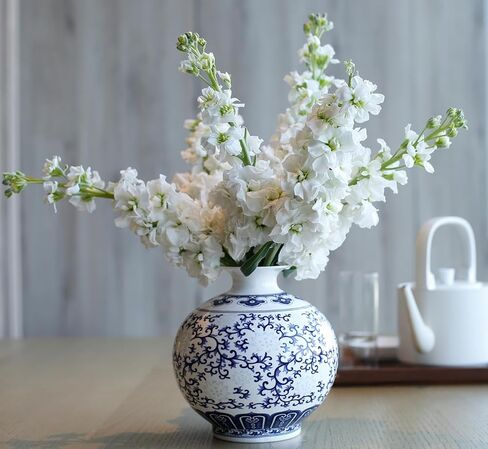 مزهرية XMZXKJ مصنوعة يدويًا من البورسلين الأزرق والأبيض مزهرية سيراميك لتزيين المنزل (طولها 9 بوصات - شكل ذيل السمكة) in Kuwait