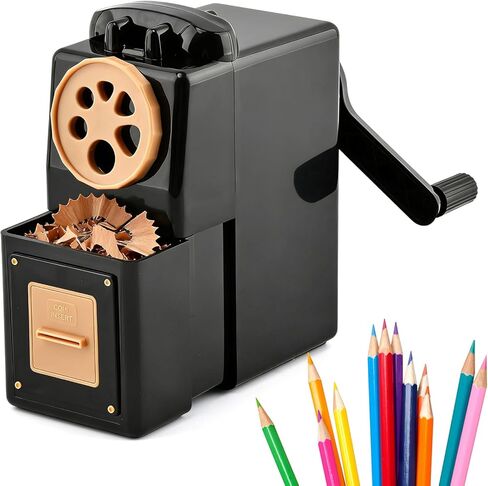 Manual Hand Crank Pencil Sharpener for Color Pencil, 8 Sizes Holesfor 6-12mm Colored Pencil Sharpener, Adjustable Point, Classroom, School, Home, Office(Black) in Kuwait