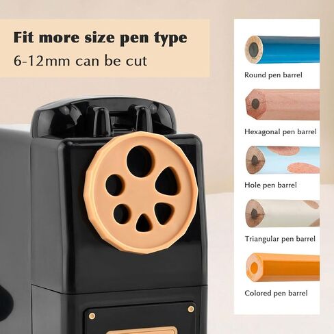 Manual Hand Crank Pencil Sharpener for Color Pencil, 8 Sizes Holesfor 6-12mm Colored Pencil Sharpener, Adjustable Point, Classroom, School, Home, Office(Black) in Kuwait