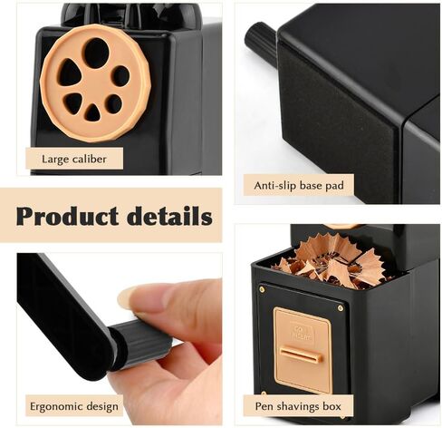 Manual Hand Crank Pencil Sharpener for Color Pencil, 8 Sizes Holesfor 6-12mm Colored Pencil Sharpener, Adjustable Point, Classroom, School, Home, Office(Black) in Kuwait