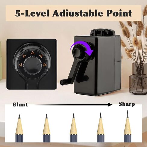 Manual Hand Crank Pencil Sharpener for Color Pencil, 8 Sizes Holesfor 6-12mm Colored Pencil Sharpener, Adjustable Point, Classroom, School, Home, Office(Black) in Kuwait