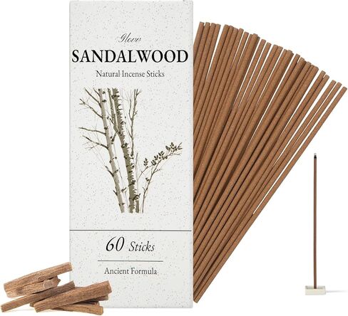 أعواد بخور خشب الصندل، 60 عبوة، أعواد بخور عطرية طبيعية، اختيار مثالي لليوجا والتأمل والاسترخاء، والعلاج العطري لتنقية الهواء والحرق طويل الأمد in Kuwait