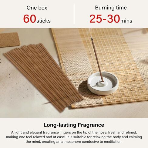 أعواد بخور خشب الصندل، 60 عبوة، أعواد بخور عطرية طبيعية، اختيار مثالي لليوجا والتأمل والاسترخاء، والعلاج العطري لتنقية الهواء والحرق طويل الأمد in Kuwait