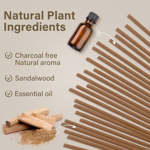 أعواد بخور خشب الصندل، 60 عبوة، أعواد بخور عطرية طبيعية، اختيار مثالي لليوجا والتأمل والاسترخاء، والعلاج العطري لتنقية الهواء والحرق طويل الأمد in Kuwait