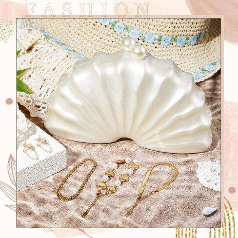 Quelay 3 Pcs Acrylic Shell Shaped Clutch Beachy Jewelry Mermaid Jewelry for Women Seashell Purse Seashell Earrings Beachy Bracelets Vacation Accessories for Women Party Birthday Vacation Gift in Saudi Arabia