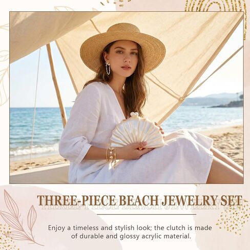 Quelay 3 Pcs Acrylic Shell Shaped Clutch Beachy Jewelry Mermaid Jewelry for Women Seashell Purse Seashell Earrings Beachy Bracelets Vacation Accessories for Women Party Birthday Vacation Gift in Saudi Arabia
