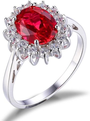 JewelryPalace Princess Diana Kate Middleton Gemstone Birthstone Red Ruby Halo Jewelry Sets for Women, 14K White Gold Plated 925 Sterling Silver Necklaces for Her Size 5.5 in Saudi Arabia