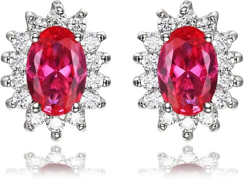 JewelryPalace Princess Diana Kate Middleton Gemstone Birthstone Red Ruby Halo Jewelry Sets for Women, 14K White Gold Plated 925 Sterling Silver Necklaces for Her Size 5.5 in Saudi Arabia