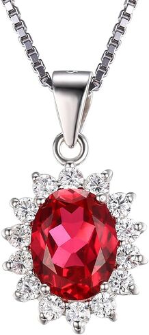 JewelryPalace Princess Diana Kate Middleton Gemstone Birthstone Red Ruby Halo Jewelry Sets for Women, 14K White Gold Plated 925 Sterling Silver Necklaces for Her Size 5.5 in Saudi Arabia