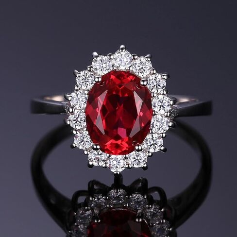 JewelryPalace Princess Diana Kate Middleton Gemstone Birthstone Red Ruby Halo Jewelry Sets for Women, 14K White Gold Plated 925 Sterling Silver Necklaces for Her Size 5.5 in Saudi Arabia