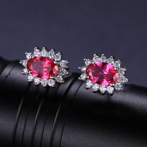 JewelryPalace Princess Diana Kate Middleton Gemstone Birthstone Red Ruby Halo Jewelry Sets for Women, 14K White Gold Plated 925 Sterling Silver Necklaces for Her Size 5.5 in Saudi Arabia
