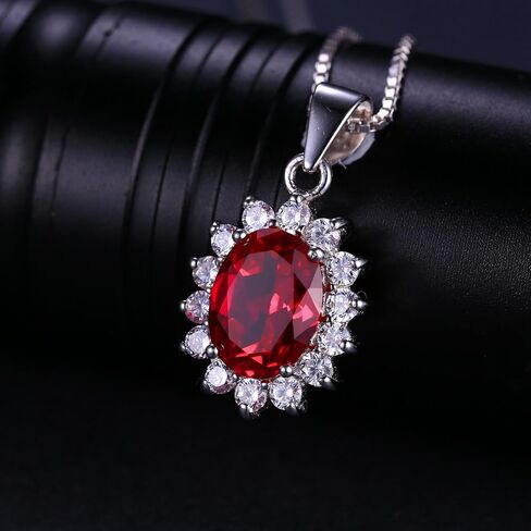 JewelryPalace Princess Diana Kate Middleton Gemstone Birthstone Red Ruby Halo Jewelry Sets for Women, 14K White Gold Plated 925 Sterling Silver Necklaces for Her Size 5.5 in Saudi Arabia
