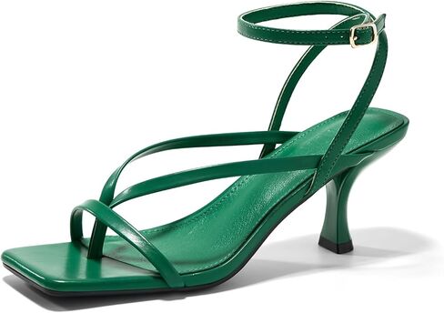 صنادل نسائية بكعب ورباط ومقدمة مربعة وقلاب وكعب قطة وشريط للكاحل in Kuwait