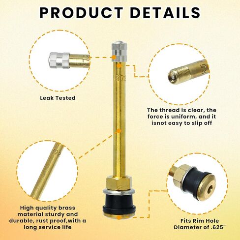 10 Pack TR572 Truck Valve Stems, Replacement Tubeless Valve Stems, 3-3/4 Clamp-in Brass Tire Metal Valves Stem for Rim Φ.625" Diameter Valve Rim Holes in Saudi Arabia
