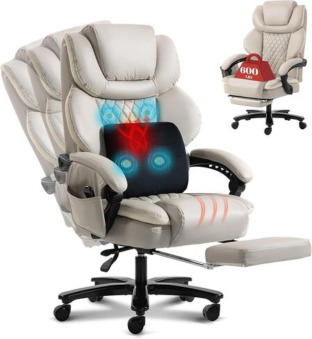 كرسي مكتب تدليك العجن ثلاثي الأبعاد، كرسي مكتب تنفيذي كبير وطويل القامة بوزن 600 رطل مع مسند للقدمين، كراسي كمبيوتر قابلة للإمالة، مقعد منجد أوسع كرسي مكتب مريح للمكتب المنزلي، أسود in Kuwait