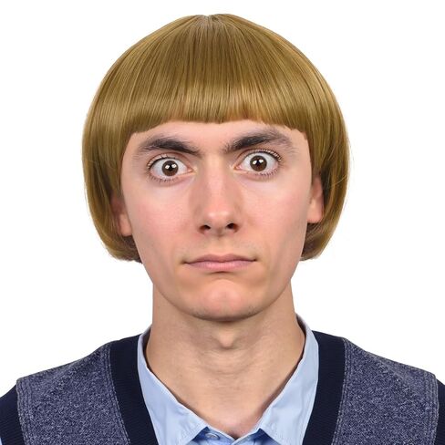 ColorGround Short Straight 60 70s Bowl Cut Funny Wig for Men Crazy Mushroom Cosplay Wig for Halloween (Blonde) in Saudi Arabia