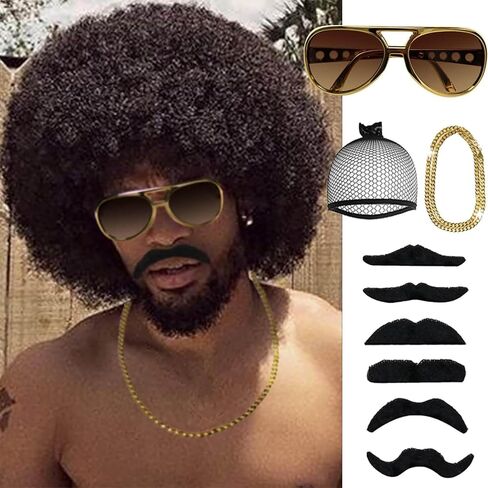 BECUS Curly Wigs Afro Men Wigs for Men Black Wig Soft Short Curly Synthetic Afro Wig Huge for Halloween Party Costume Party Cosplay(5Pcs) in Saudi Arabia