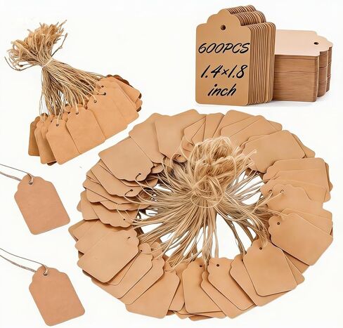 600 قطعة من علامات الأسعار الصغيرة مع سلسلة مرفقة، ورق كرافت بني فارغ وبطاقات هدايا للملابس والمجوهرات وأسعار بيع ساحة البيع بالتجزئة (1.4 بوصة × 1.8 بوصة) in Kuwait
