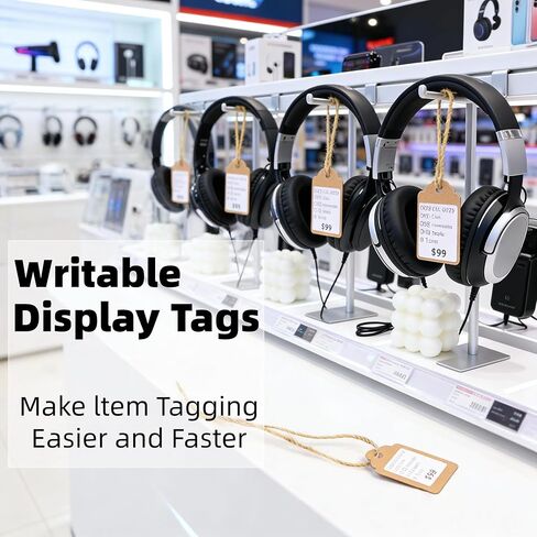 600 قطعة من علامات الأسعار الصغيرة مع سلسلة مرفقة، ورق كرافت بني فارغ وبطاقات هدايا للملابس والمجوهرات وأسعار بيع ساحة البيع بالتجزئة (1.4 بوصة × 1.8 بوصة) in Kuwait