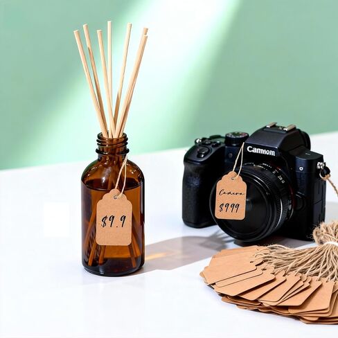 600 قطعة من علامات الأسعار الصغيرة مع سلسلة مرفقة، ورق كرافت بني فارغ وبطاقات هدايا للملابس والمجوهرات وأسعار بيع ساحة البيع بالتجزئة (1.4 بوصة × 1.8 بوصة) in Kuwait