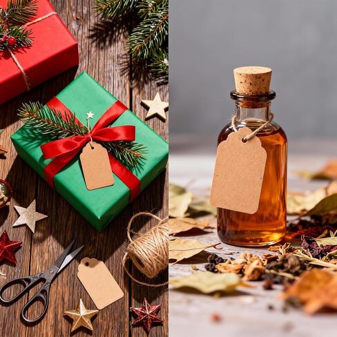 600 قطعة من علامات الأسعار الصغيرة مع سلسلة مرفقة، ورق كرافت بني فارغ وبطاقات هدايا للملابس والمجوهرات وأسعار بيع ساحة البيع بالتجزئة (1.4 بوصة × 1.8 بوصة) in Kuwait