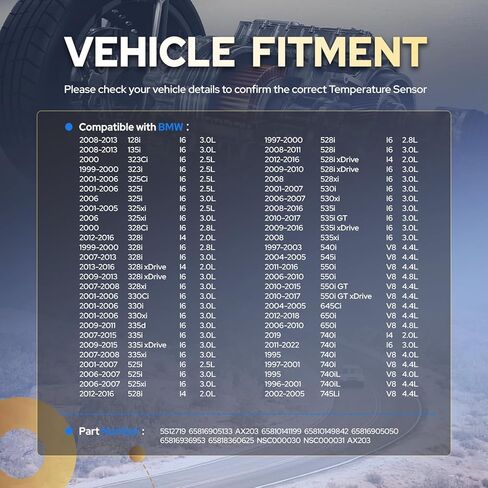 مستشعر درجة حرارة هواء المقصورة ENA متوافق مع BMW 328i 325i 330i 335i X5 X3 550i 528i 535i M3 X6 Z4 128i 135i 750i 2.8L 3.2L 4.4L 4.8L 4.9L 5.4L l4 V8 V12 2012 2013 2014 2015 2016 يستبدل AX203 in Kuwait