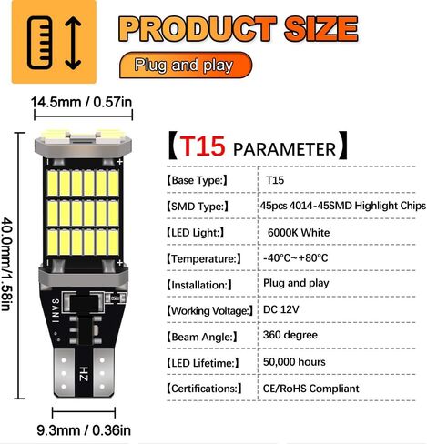 921 912 W16W أضواء عكسية لفورد 2009-2014 F-150 2011-2016 F250 F350 Super Duty Back Up Light 6000K أبيض بارد، لمبة OEM فائقة السطوع، إضاءة 360 درجة قطعتان in Kuwait