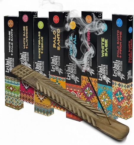 اعواد بخور فاخرة من ترايبال سول - مجموعة هدايا متنوعة تتضمن 8 عطور (15 غرام لكل قطعة) مبخرة خشبية متضمنة in Kuwait