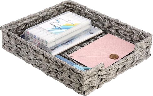 BTSKY Plastic A4 Paper Tray Organizer for Desktop Accessories, Hand-Woven File Holder with Sturdy Frame, All-in-One Storage for Letters, Magazines and Notebooks, Office and Home Supplies, Grey in Saudi Arabia