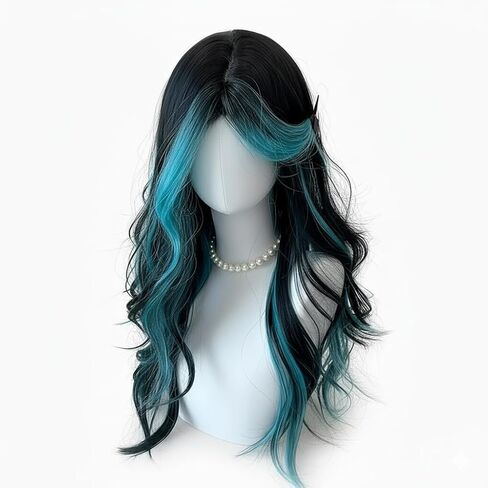 Natural White Black Ombre Long Wavy Wig with Bangs & Middle Part, Heat Resistant Synthetic goth Lolita Cosplay Wig for Women, Ideal for Daily Wear Festivals & Parties in Saudi Arabia