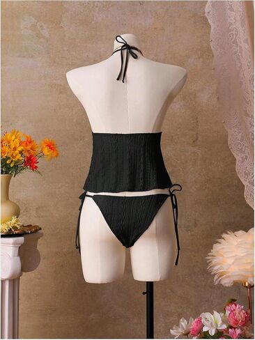 SweatyRocks Women's Textured Halter Tankini Sets Side Tie Thong Two Piece Bathing Suit in Saudi Arabia