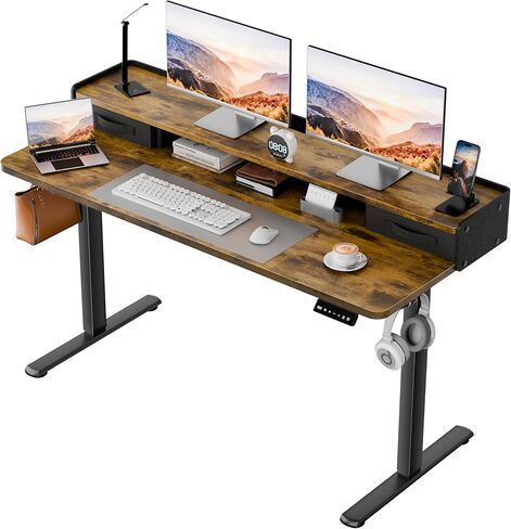 Homall Electric Standing Desk with 2 Drawers, Adjustable Height Computer Desk with Monitor Shelf Sit Stand Table with Splice Board Quick Install for Home Office (Rustic Brown, 48 Inch) in Kuwait
