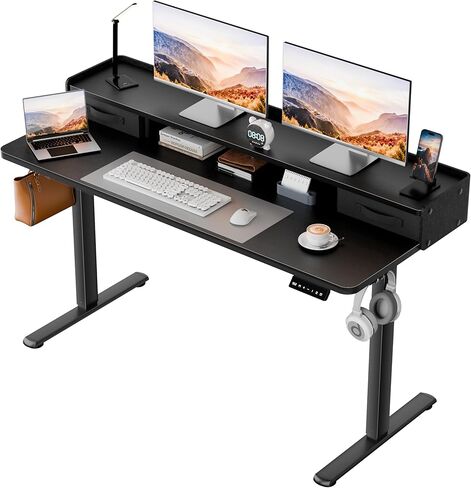 Homall Electric Standing Desk with 2 Drawers, Adjustable Height Computer Desk with Monitor Shelf Sit Stand Table with Splice Board Quick Install for Home Office (Rustic Brown, 48 Inch) in Saudi Arabia