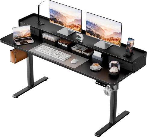 Homall Electric Standing Desk with 2 Drawers, Adjustable Height Computer Desk with Monitor Shelf Sit Stand Table with Splice Board Quick Install for Home Office (Rustic Brown, 48 Inch) in Kuwait