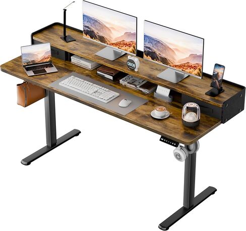 Homall Electric Standing Desk with 2 Drawers, Adjustable Height Computer Desk with Monitor Shelf Sit Stand Table with Splice Board Quick Install for Home Office (Rustic Brown, 48 Inch) in Kuwait