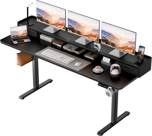 Homall Electric Standing Desk with 2 Drawers, Adjustable Height Computer Desk with Monitor Shelf Sit Stand Table with Splice Board Quick Install for Home Office (Rustic Brown, 48 Inch) in Kuwait