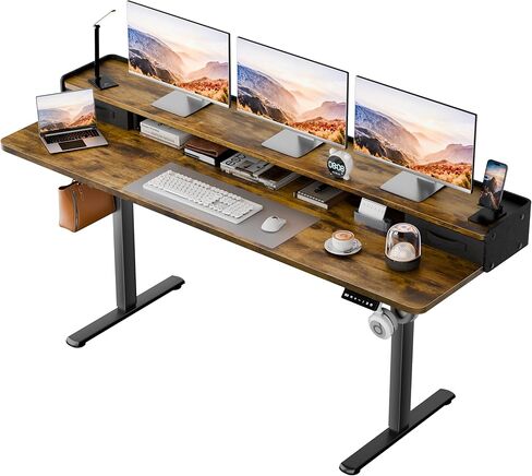 Homall Electric Standing Desk with 2 Drawers, Adjustable Height Computer Desk with Monitor Shelf Sit Stand Table with Splice Board Quick Install for Home Office (Rustic Brown, 48 Inch) in Kuwait