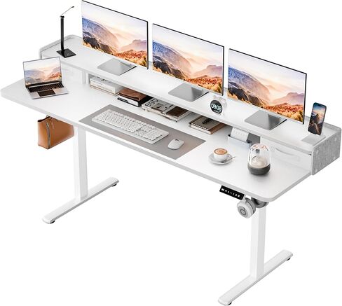 Homall Electric Standing Desk with 2 Drawers, Adjustable Height Computer Desk with Monitor Shelf Sit Stand Table with Splice Board Quick Install for Home Office (Rustic Brown, 48 Inch) in Kuwait