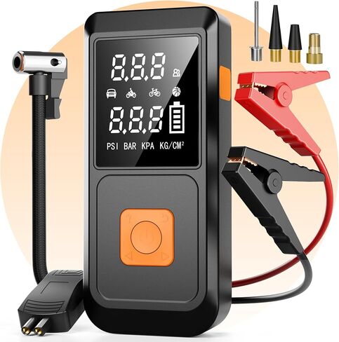 GOLDFOREST 4000A Jump Starter مع ضاغط هواء، بطارية السيارة المحمولة (10 لتر غاز/8 لتر ديزل)، صندوق القفز 150 رطل لكل بوصة مربعة مع منفاخ إطارات للإغلاق التلقائي، ضوء LED، بنك الطاقة - مجموعة طوارئ السيارة in Kuwait