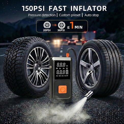 GOLDFOREST 4000A Jump Starter مع ضاغط هواء، بطارية السيارة المحمولة (10 لتر غاز/8 لتر ديزل)، صندوق القفز 150 رطل لكل بوصة مربعة مع منفاخ إطارات للإغلاق التلقائي، ضوء LED، بنك الطاقة - مجموعة طوارئ السيارة in Kuwait