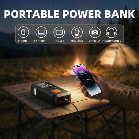 GOLDFOREST 4000A Jump Starter مع ضاغط هواء، بطارية السيارة المحمولة (10 لتر غاز/8 لتر ديزل)، صندوق القفز 150 رطل لكل بوصة مربعة مع منفاخ إطارات للإغلاق التلقائي، ضوء LED، بنك الطاقة - مجموعة طوارئ السيارة in Kuwait