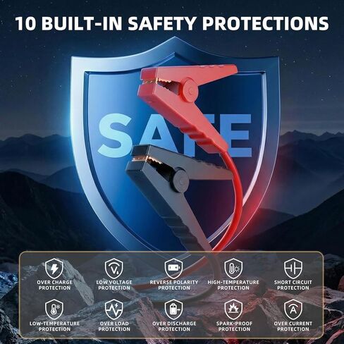 GOLDFOREST 4000A Jump Starter مع ضاغط هواء، بطارية السيارة المحمولة (10 لتر غاز/8 لتر ديزل)، صندوق القفز 150 رطل لكل بوصة مربعة مع منفاخ إطارات للإغلاق التلقائي، ضوء LED، بنك الطاقة - مجموعة طوارئ السيارة in Kuwait