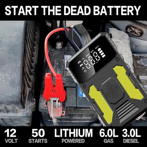 3000A Jump Starter with Air Compressor, 12V Battery Booster, 150PSI Tire Inflator Auto-Stop, Type-C Input/Output, LED SOS Light for Emergency Use in Saudi Arabia