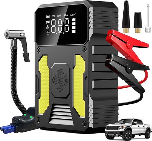 3000A Jump Starter with Air Compressor, 12V Battery Booster, 150PSI Tire Inflator Auto-Stop, Type-C Input/Output, LED SOS Light for Emergency Use in Saudi Arabia