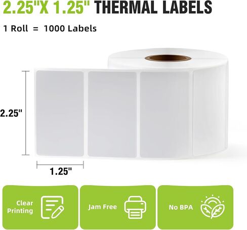 2.25" x 1.25" Direct Thermal Labels-Perforated Barcodes, Shipping, Address Label Paper, Durable Self-Adhesive Thermal Printer Stickers, Compatible with Zebra & Rollo Printers (1 Roll，1000 Labels/Roll) in Saudi Arabia