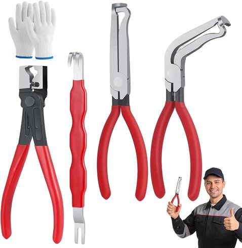 طقم كماشة قطع الكهرباء 5 قطع، أداة إزالة وصلة طرفية للسيارات كماشة مشبك خرطوم مع قفازات لخط الوقود وأجهزة الاستشعار والأسلاك والملفات in Kuwait