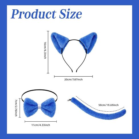 Blue Cat Costume Accessories, Cat Ears Headband, Tail, Bowtie, Heart Button Stickers Yellow Glasses for Read Book Day Dress Up Halloween Party Cosplay in Saudi Arabia