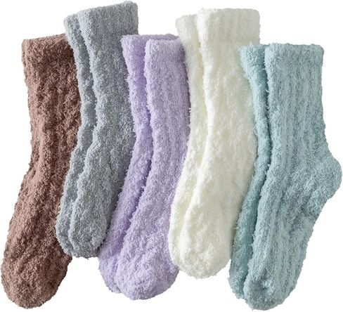 جوارب Fauson Fuzzy للنساء - 5 أزواج من الجوارب، جوارب نسائية دافئة من الصوف المرجاني للارتداء اليومي in Kuwait