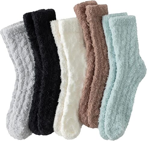 fauson Fuzzy Socks for Women - 5 Pairs Slipper Socks, Cable Knit Cozy Coral Fleece Warm Womens Socks for Daily Wear in Saudi Arabia